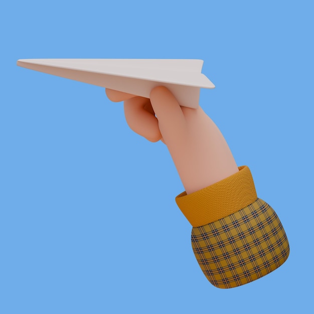Ilustración 3D de una mano sosteniendo un plano de papel Concepto de comunicación Diseño de íconos para web o aplicación