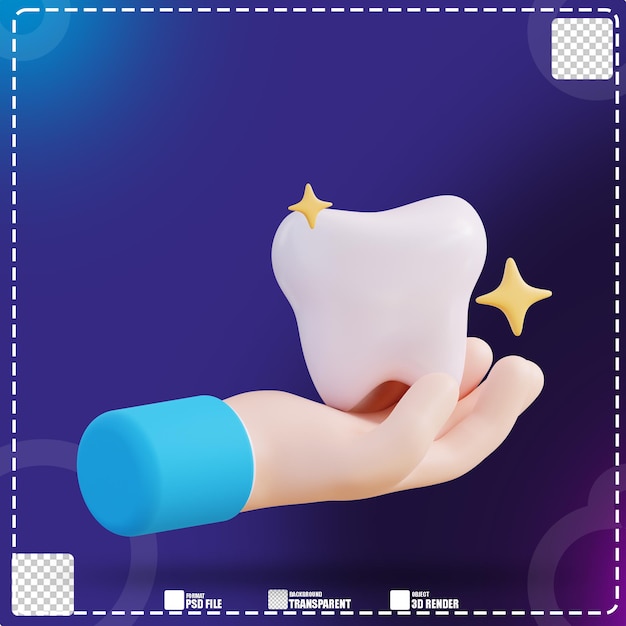 Ilustración 3d de mano sujetando los dientes 3