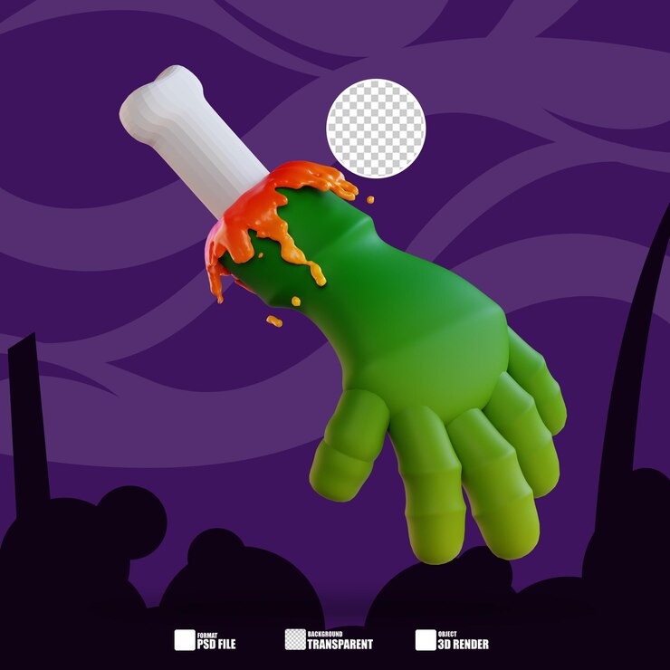 PSD ilustración 3d de mano zombie 2
