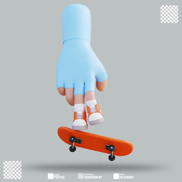 Ilustración 3d manos jugando patineta 2