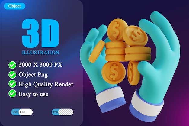 Ilustración 3D manos y monedas 2