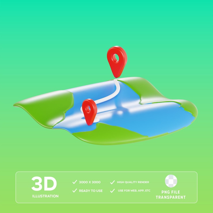 PSD ilustración 3d del mapa de psd