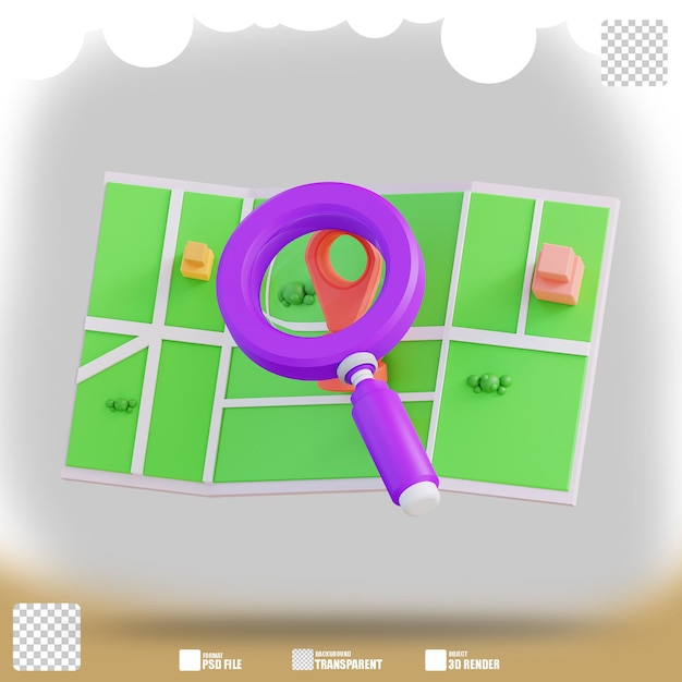 Ilustración 3D de mapas de ubicación de búsqueda 2