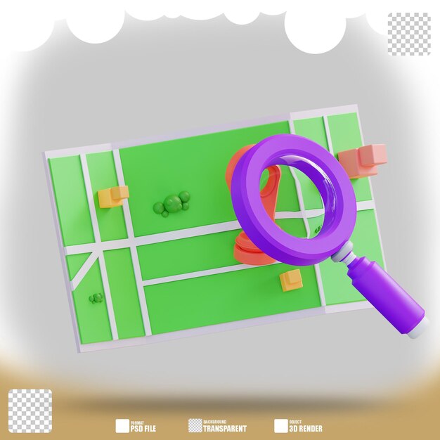 Ilustración 3D de mapas de ubicación de búsqueda 2