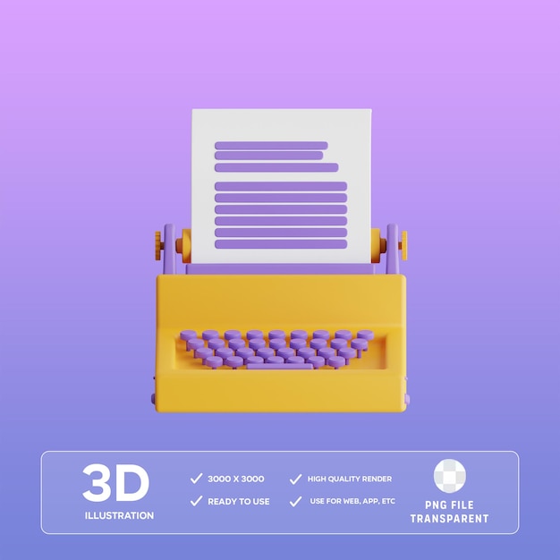 Ilustración 3D de la máquina de escribir PSD
