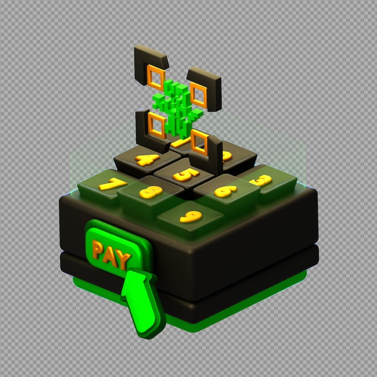 PSD ilustración 3d de una máquina de pago con teclados en ella que muestra un icono para pagar