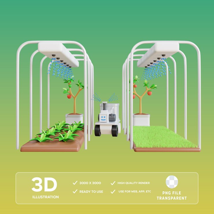 Ilustración 3D de la máquina de riego automática PSD