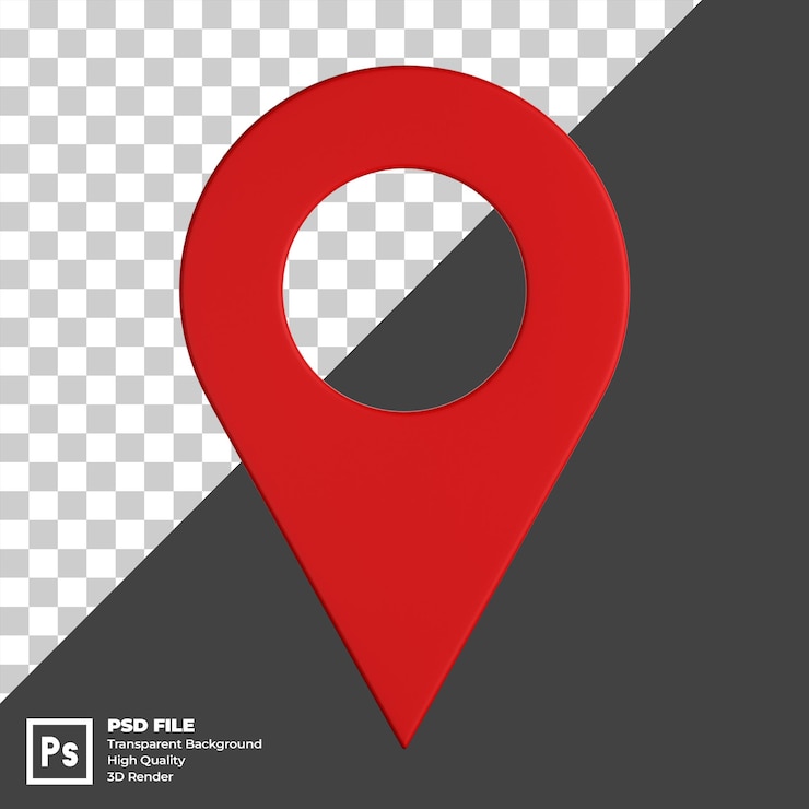 PSD ilustración 3d del marcador de alfiler de ubicación del mapa
