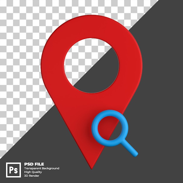 Ilustración 3D del marcador de pin de ubicación del mapa con barra de búsqueda en él