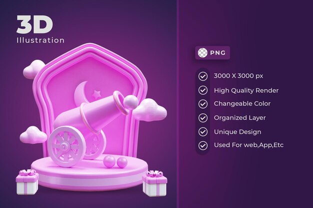Ilustración 3d de marco islámico Diseño de venta de ramadán con podio y nube