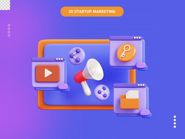 Ilustración 3d de marketing de inicio
