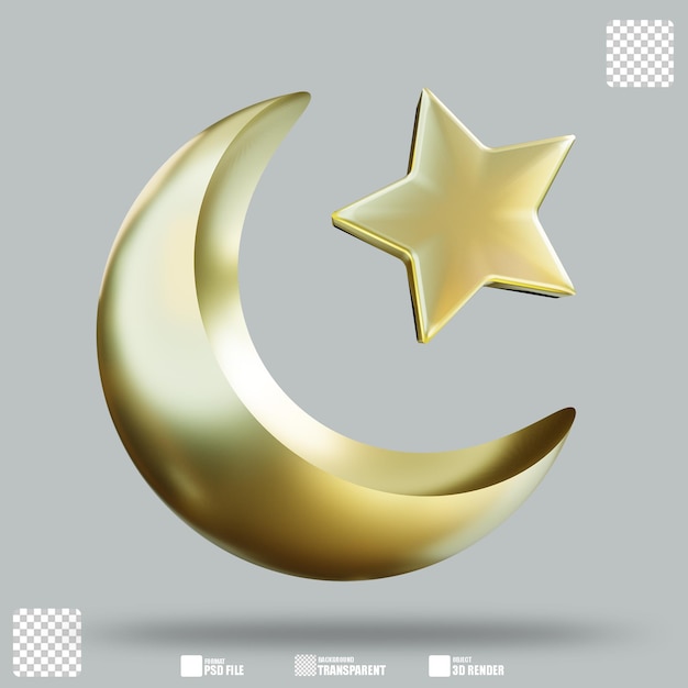 PSD ilustración 3d media luna y estrella 2