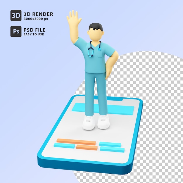 PSD ilustración 3d médico en línea