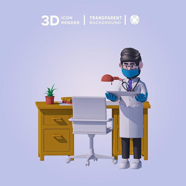 PSD ilustración 3d del médico que muestra el icono 3d de color aislado