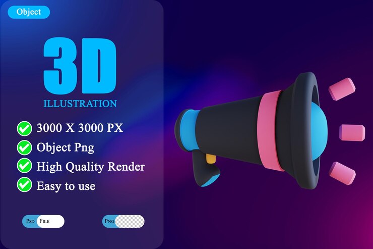 PSD ilustración 3d megáfono 7