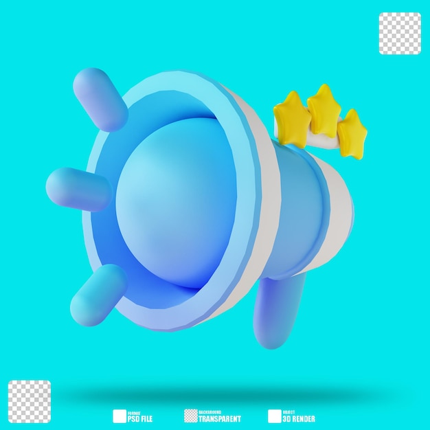 Ilustración 3D megáfono y estrella 3