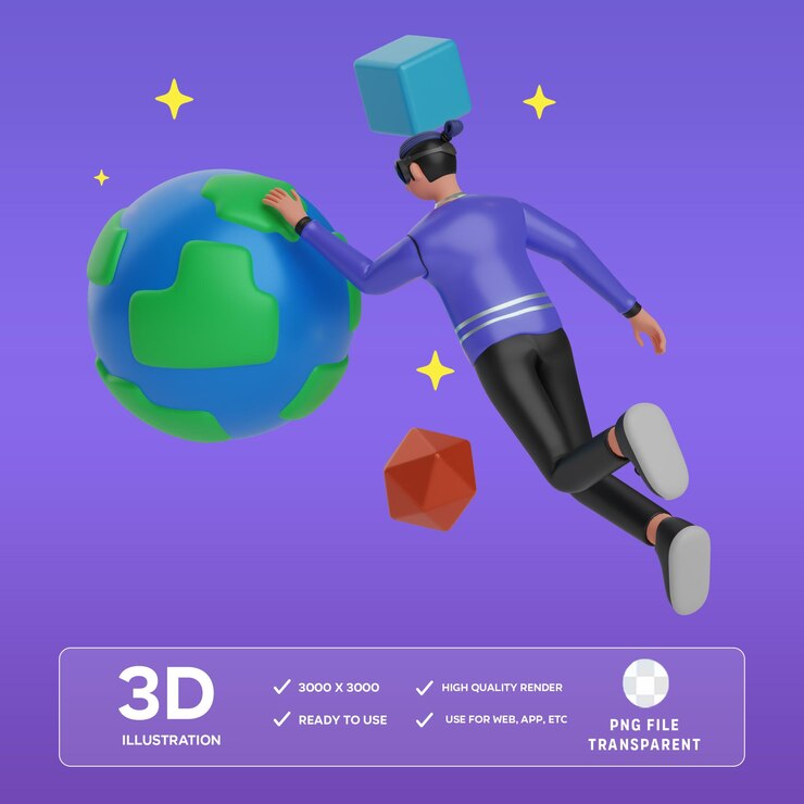 PSD ilustración 3d del mercado global de metaverse de psd