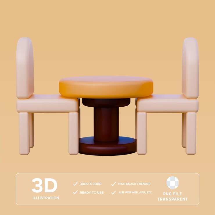 PSD ilustración 3d de la mesa de comedor de psd