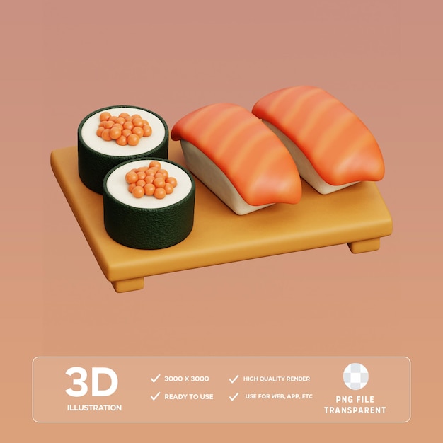 Ilustración 3D de la mesa de sushi