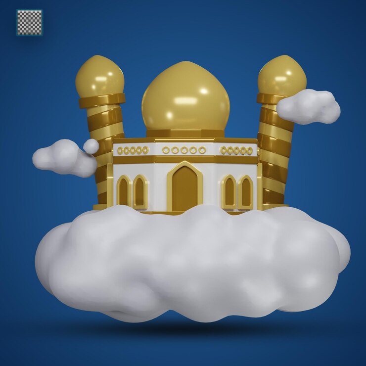 PSD ilustración 3d de la mezquita islámica del ramadán maulid