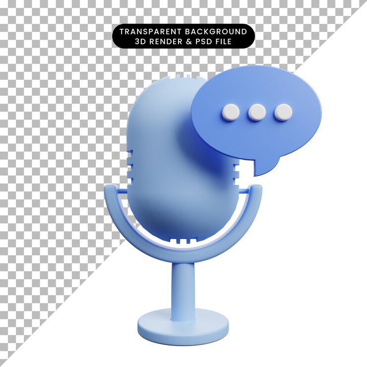 PSD ilustración 3d de micrófono de icono simple con burbuja de chat