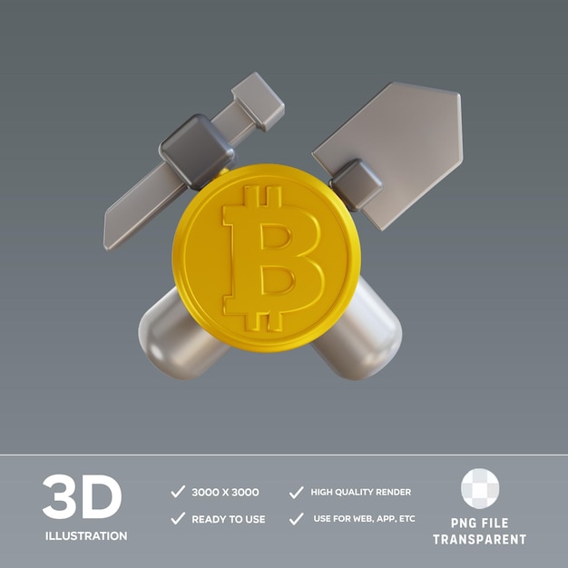 Ilustración 3D de la minería de Bitcoin en PSD