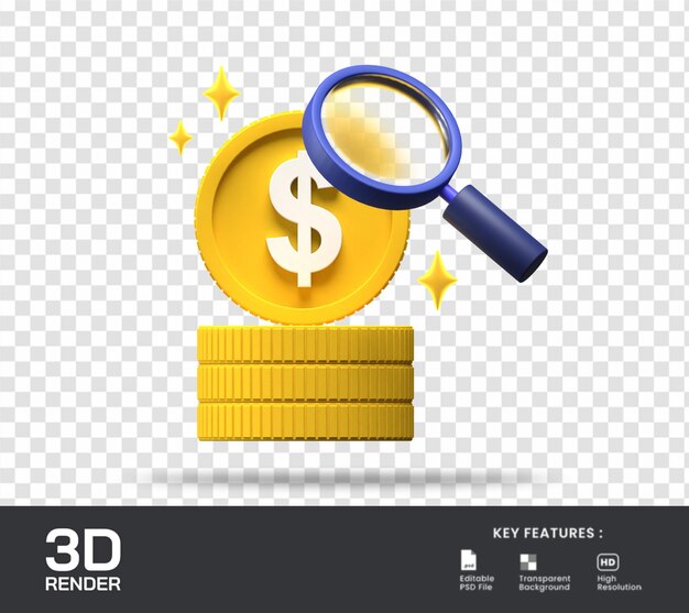 Ilustración 3d de minería de moneda de dólar de oro