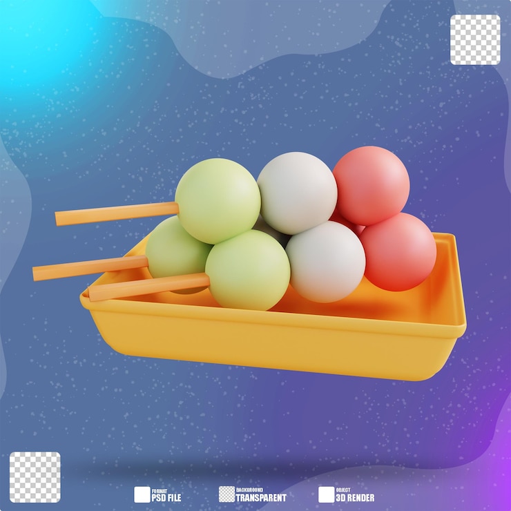PSD ilustración 3d mochi dango