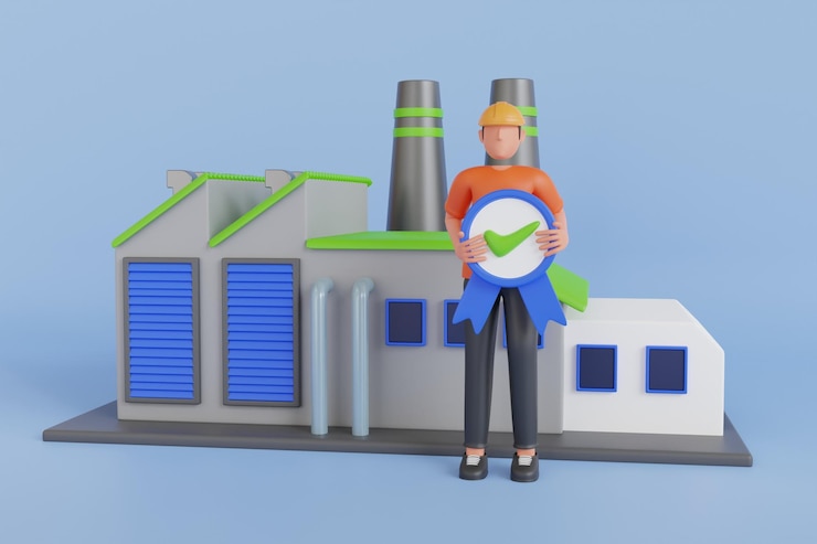 PSD ilustración 3d de la moderna fábrica ecológica verde que construye el concepto de desarrollo industrial ecológico