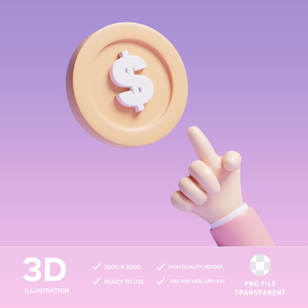 Ilustración 3D de la moneda de un dólar PSD