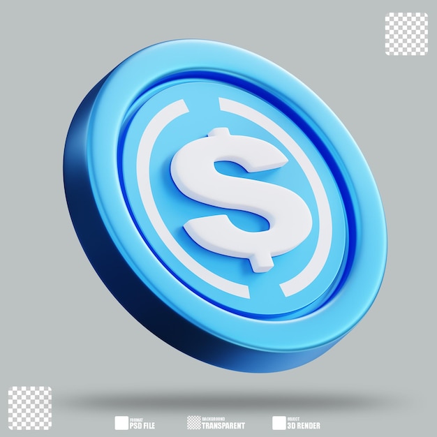 Ilustración 3D Moneda de dólares 3