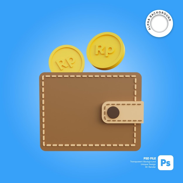 Ilustración 3D moneda indonesia rupia dinero en billetera