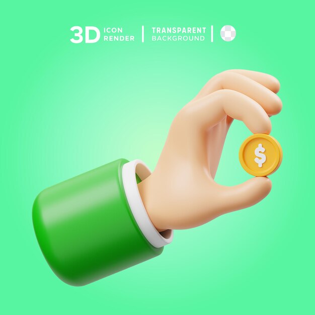 PSD ilustración 3d de la moneda en la mano de psd