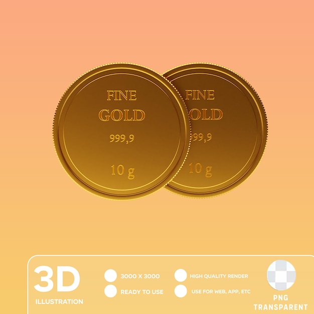 Ilustración 3d de la moneda de oro psd