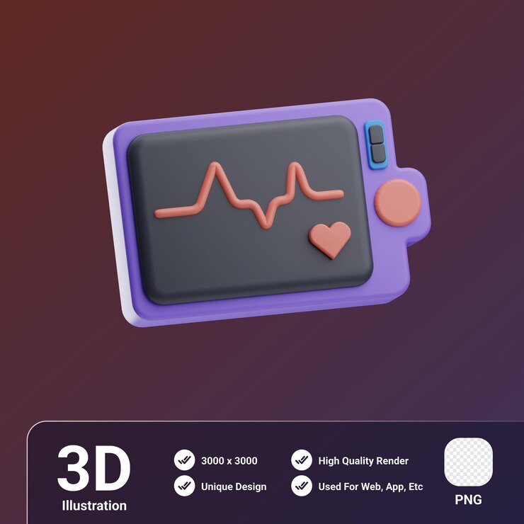 PSD ilustración 3d del monitor de ekg de los dispositivos electrónicos médicos del objeto