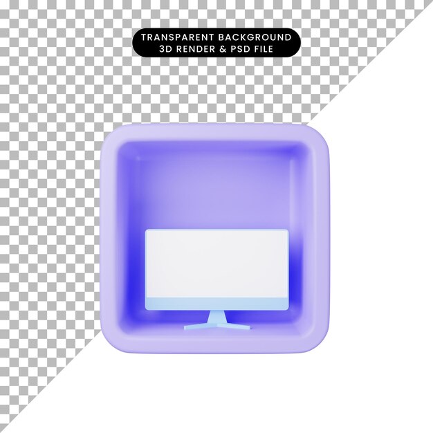 Ilustración 3D de monitor de icono simple en cubo