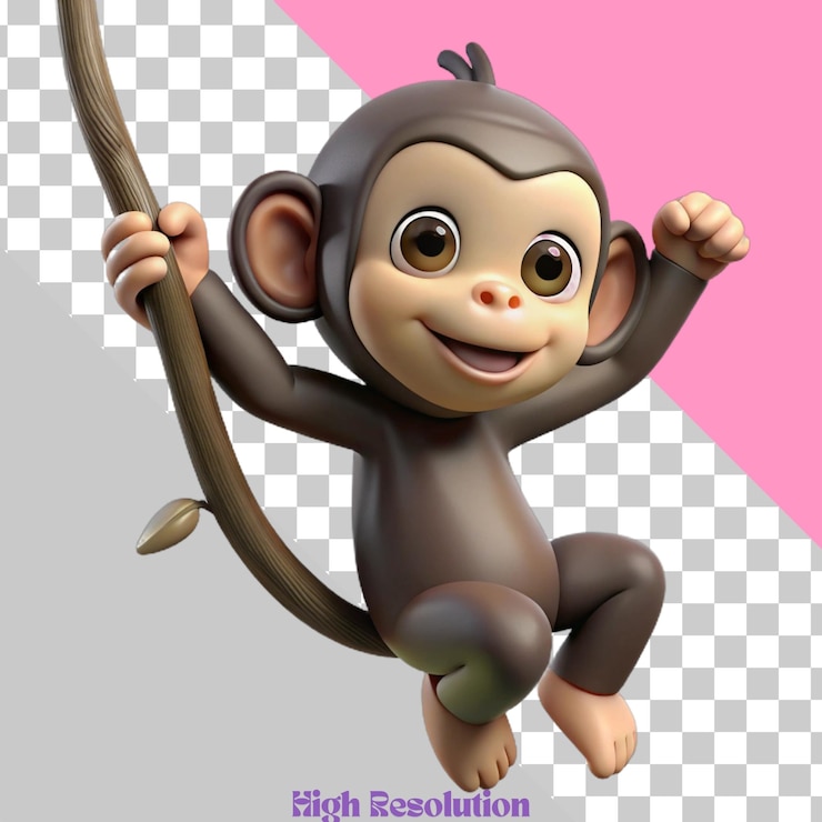 PSD ilustración 3d de un mono sonriente balanceándose en una rama