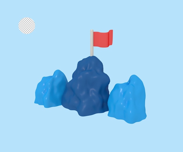 Ilustración 3d de montaña de éxito empresarial con bandera