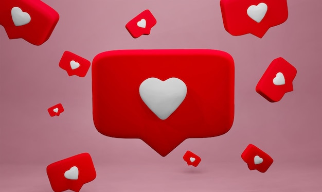 Ilustración 3d de un montón de iconos de me gusta PSD