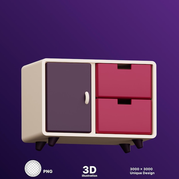 Ilustración 3D de un mueble de armario de madera en un fondo transparente