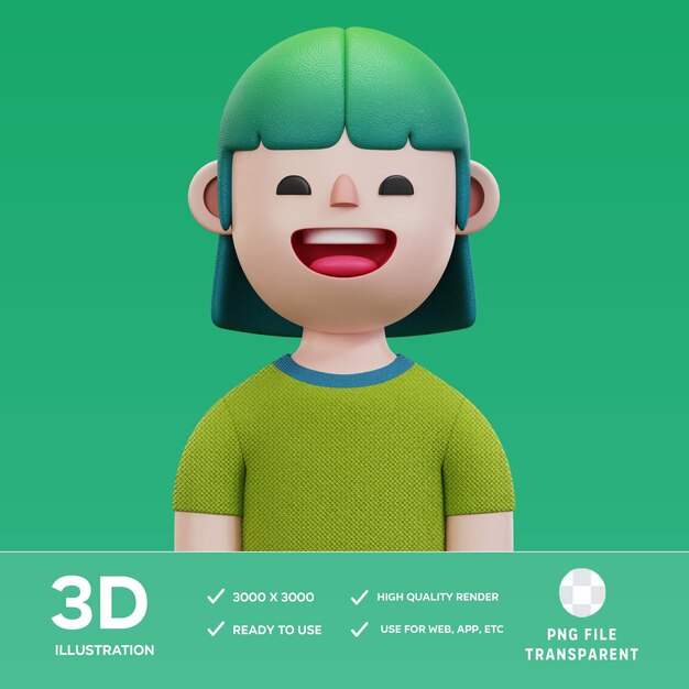Ilustración 3D de una mujer de cabello verde corto