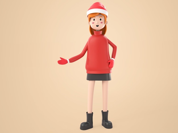 Ilustración 3d mujer joven en traje rojo santy en navidad y año nuevo