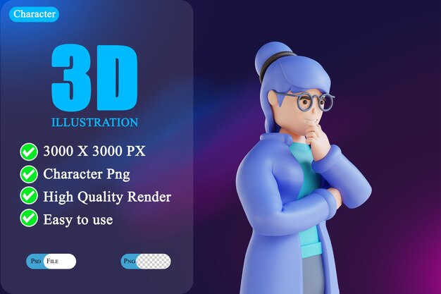 Ilustración 3d mujer pensando 4