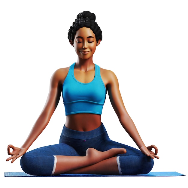 Ilustración en 3D de mujeres jóvenes haciendo yoga con fondo transparente
