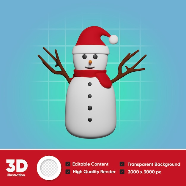 PSD ilustración 3d de muñeco de nieve de año nuevo