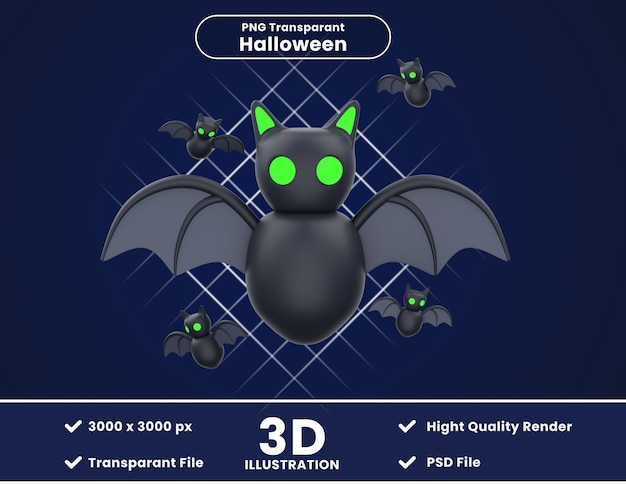 PSD ilustración en 3d del murciélago de halloween