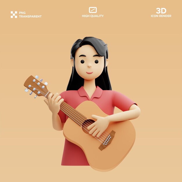 Ilustración 3D de la músico femenina de PSD