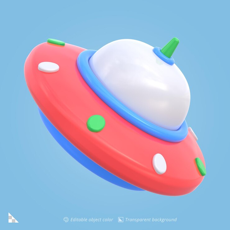 PSD ilustración 3d de una nave espacial ovni de dibujos animados