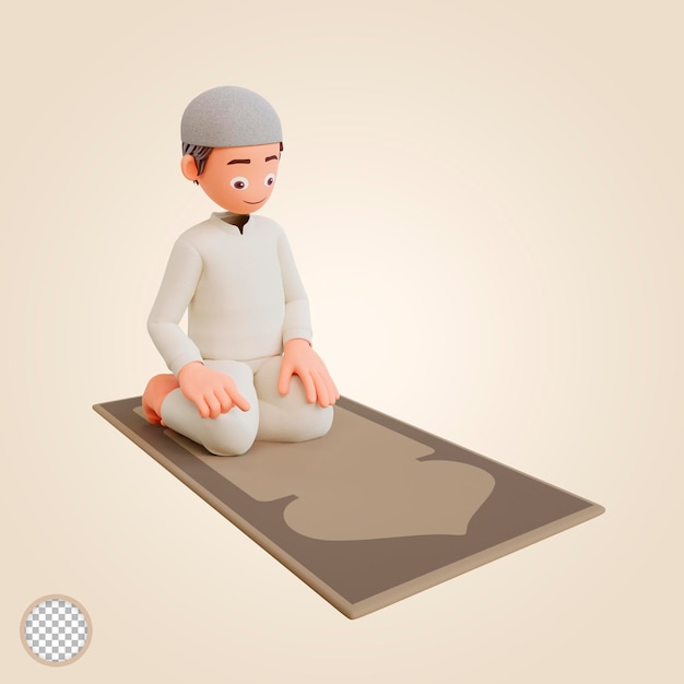 Ilustración 3d niño musulmán rezando