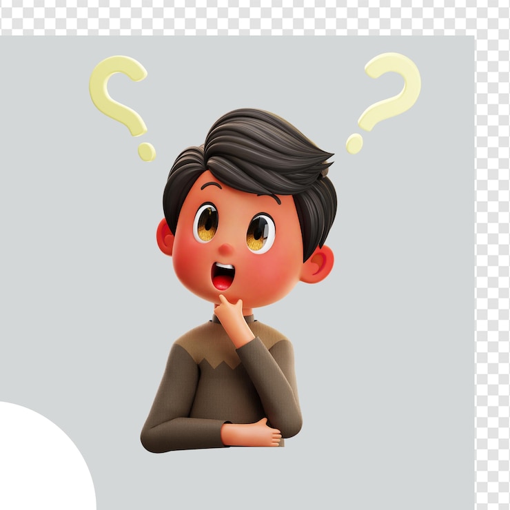 PSD ilustración en 3d niño preguntándose preguntas